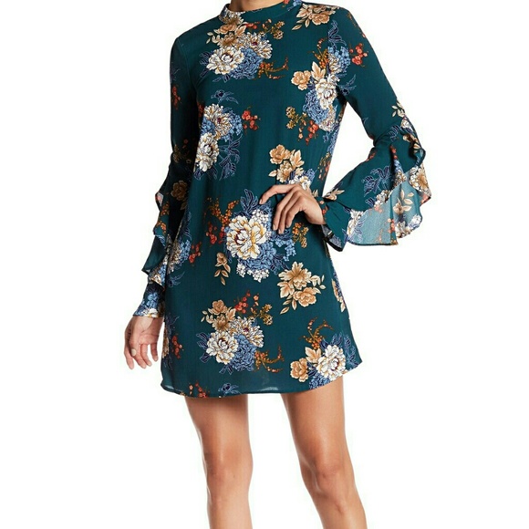 BeBop Dresses & Skirts - Bebop ruffle sleeve blue green floral dress S
